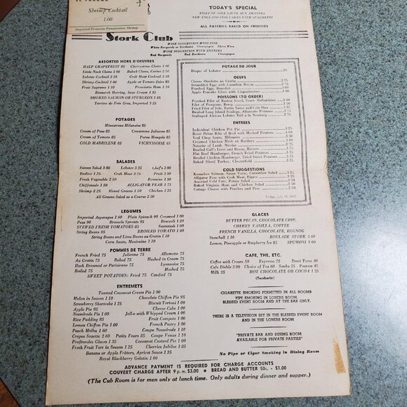 Stork Club 3 East 53rd Street, N.Y.C. Menu - circa 1950 - Picture 5 of 5